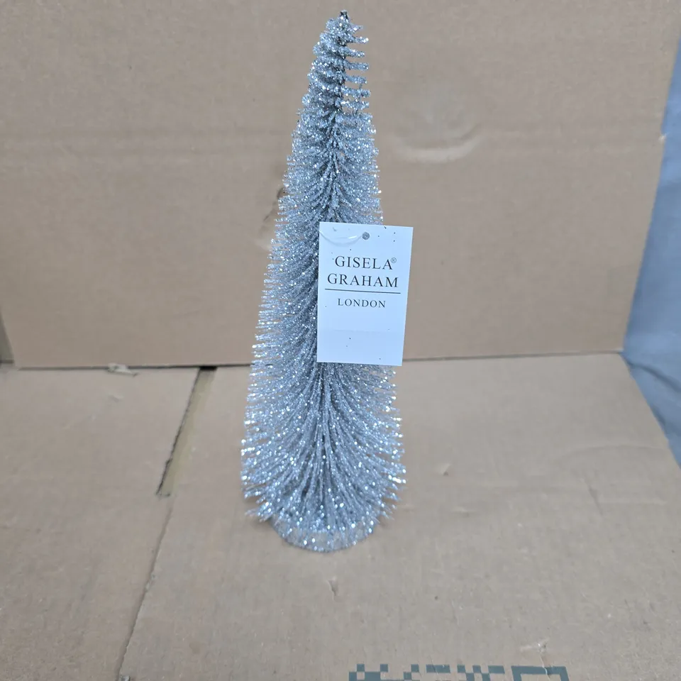 GISELA GRAHAM LONDON SILVER GLITTER CHRISTMAS TREES DECORATION - BOX OF APPROXIMATELY 10PCS 