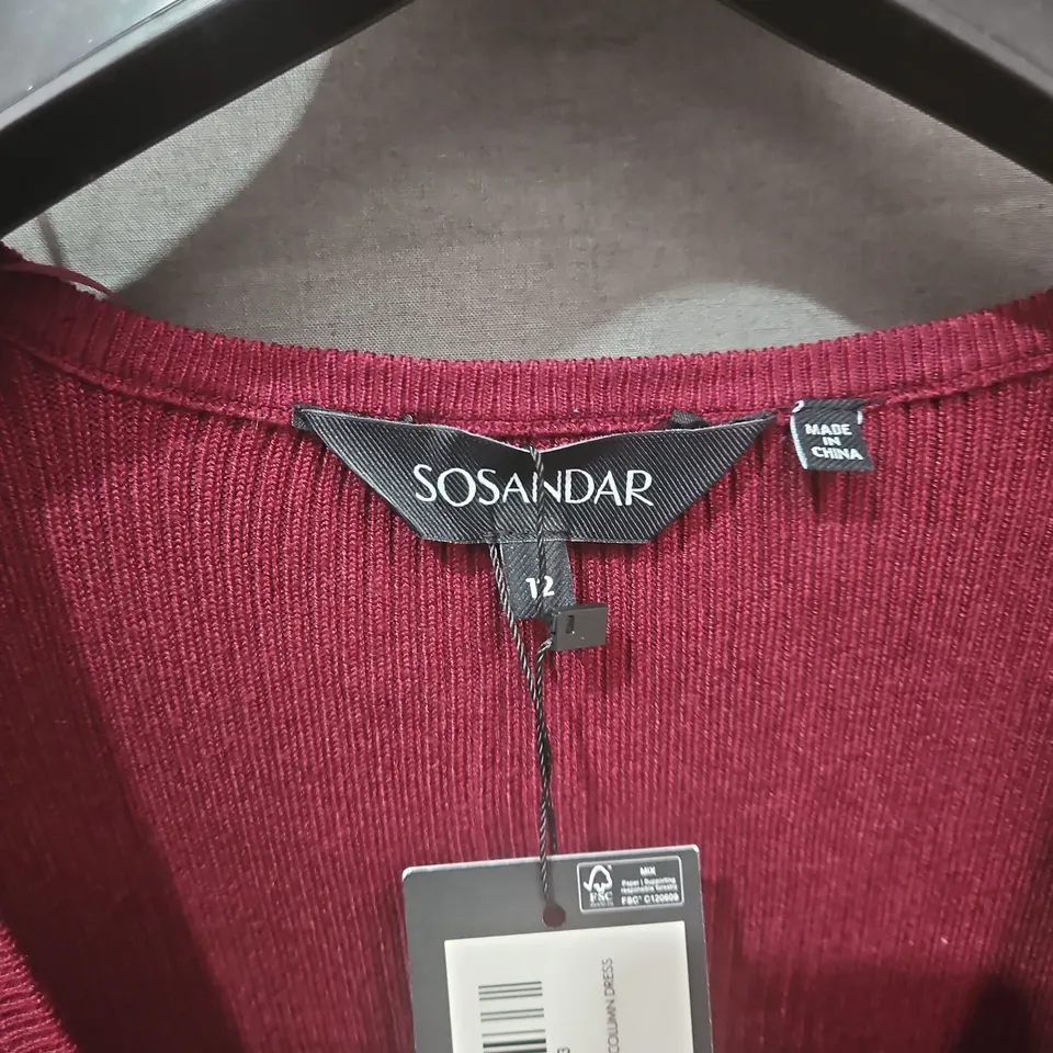 SOSANDER BELTED SNAFFLE SHOULDER DETAIL COLUMN DRESS IN BURGUNDY - SIZE 12