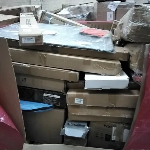 PALLET OF ASSORTED HOUSEHOLD GOODS AND PRODUCTS TO INCLUDE; DOOR WAY CHIN-UP BAR, TENTS, BOXED FURNITURE ETC 