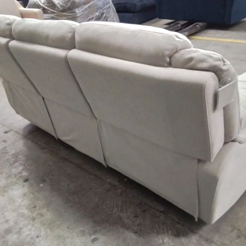 QUALITY DESIGNER 3 SEATER MANUAL RECLINING FABRIC UPHOLSTERED GREY WOVEN SOFA