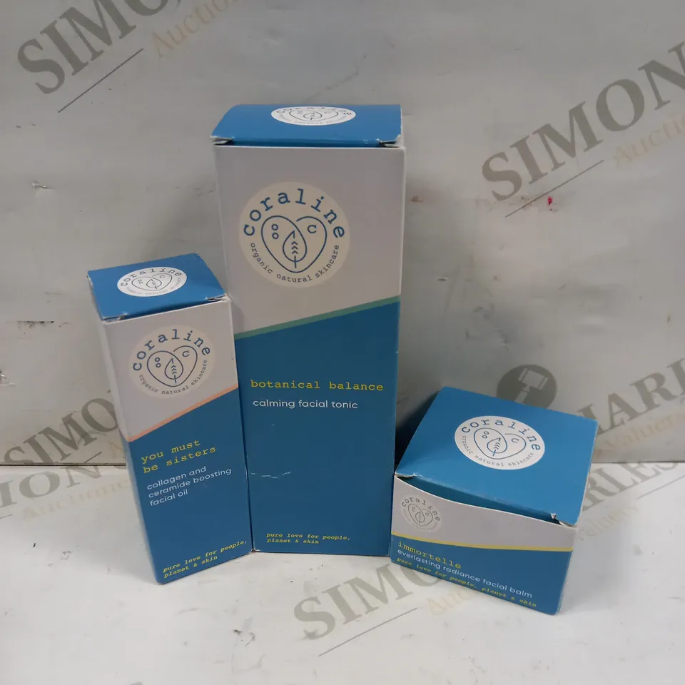 CORALINE ORGANIC SKINCARE COLLECTION TO INCLUDE FACIAL TONIC, COLLAGEN FACIAL OIL, FACIAL BALM