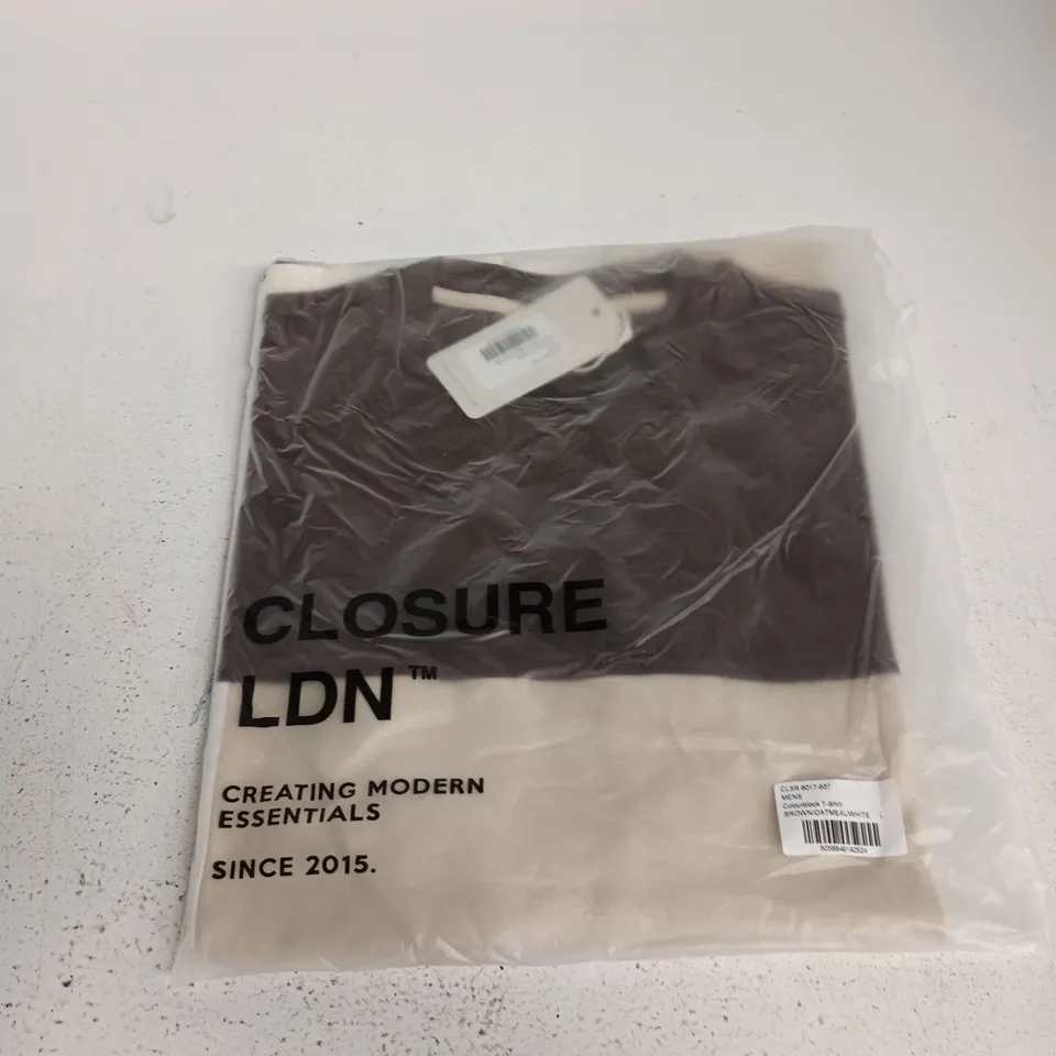 CLOSURE LDN COLOURBLOCK T-SHIRT - MENS - BROWN/OATMEAL/WHITE - SIZE L
