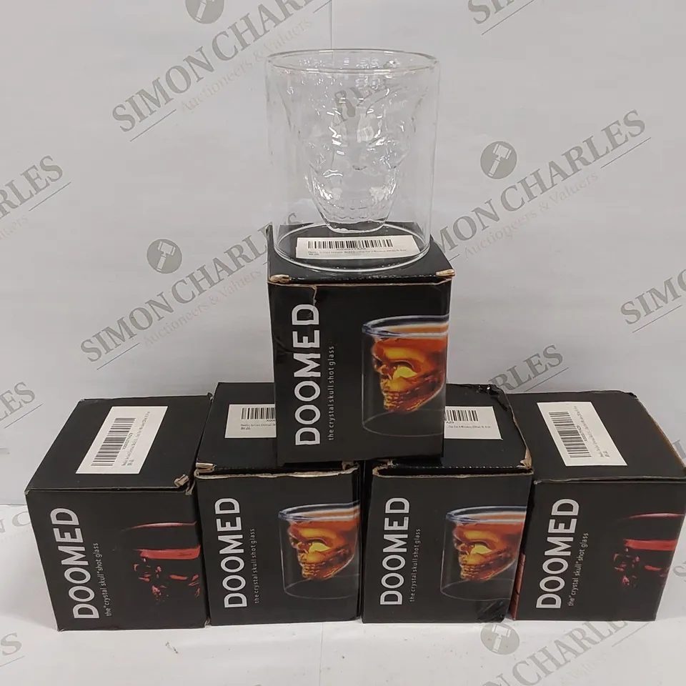 5 BRAND NEW DOOMED 'CRYSTAL SKULL' SHOT GLASSES
