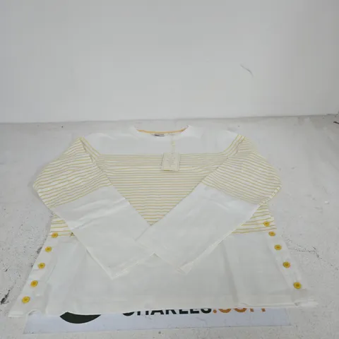 CHARLOTTE WEST WOMEN'S TOP β WHITE WITH PALE YELLOW STRIPES, UK 14