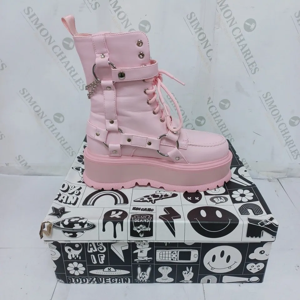 KOI FOOTWEAR LADIES PINK WEDGE LACE UP BOOTS SIZE 4
