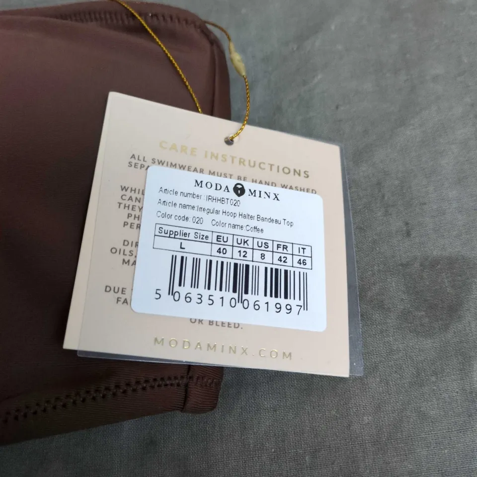 MODA MINX IRREGULAR HOOP HALTER BANDEAU TOP – COFFEE, UK 12 (EU 40)