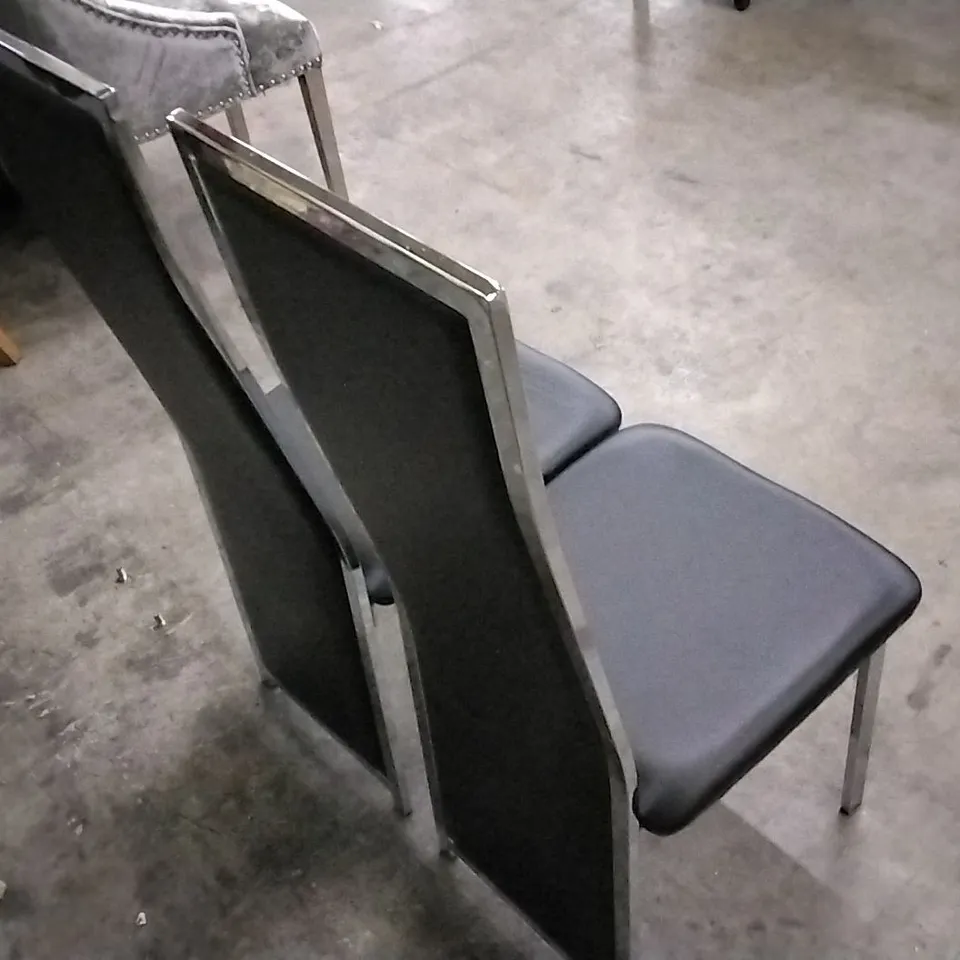 SET OF 2 BLACK LEATHER DINING CHAIRS WITH CHROME LEGS 