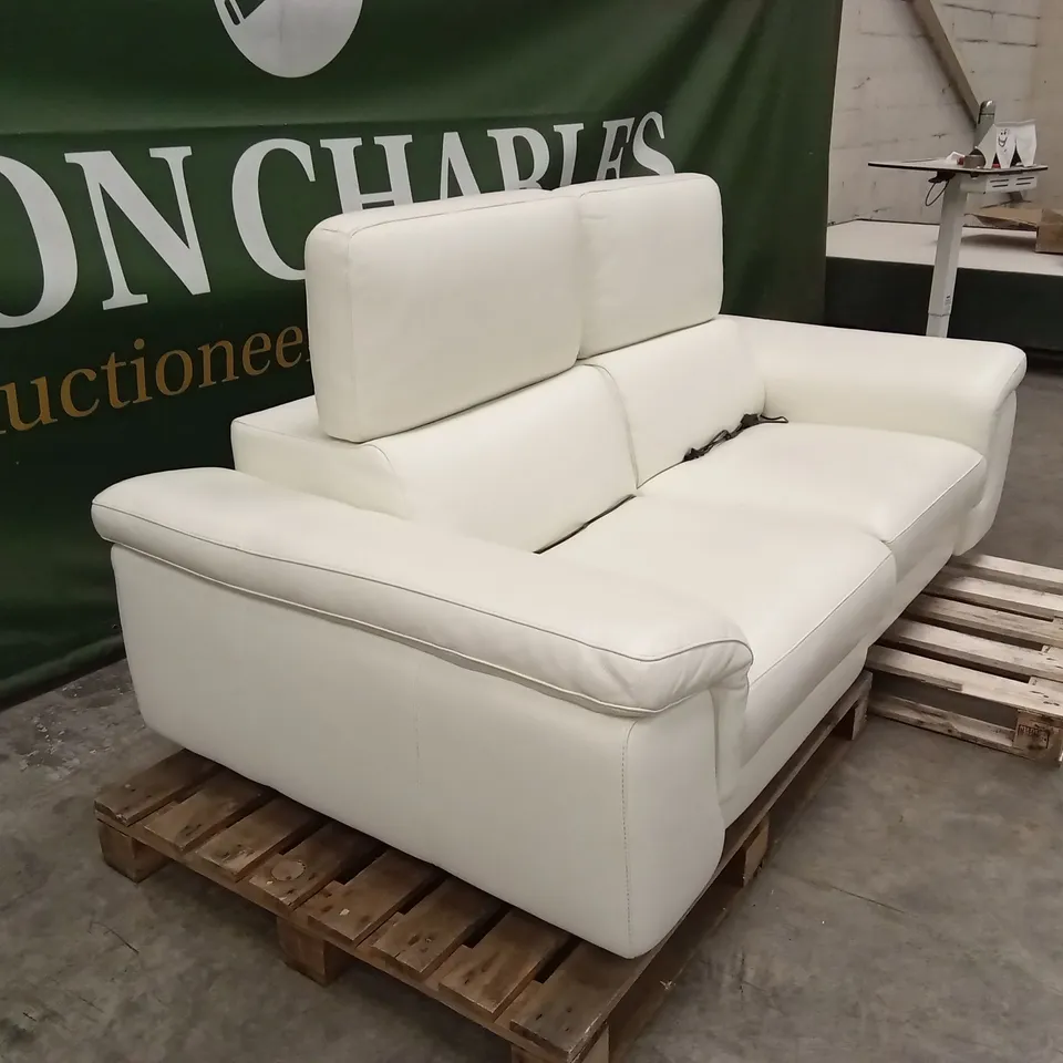 QUALITY DESIGNER ITALIAN MADE FLAVIO 2 SEATER ELECTRIC RECLINER LEATHER SOFA - WHITE