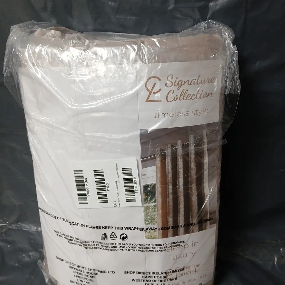 CATHERINE LANSFIELD CRUSHED VELVET EYELET LINED CURTAINS - natural - 66" X 72"
