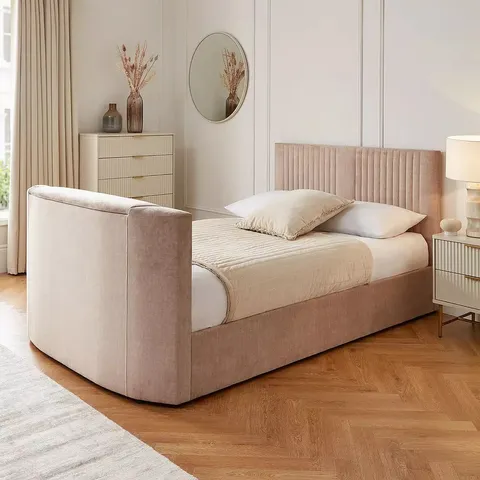 BOXED PRENT DOUBLE SIZE TV BED WITH VOICE CONTROL - BEIGE (4 BOXES)