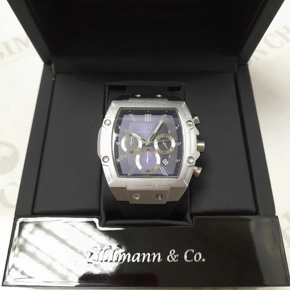 ZIHLMANN & CO BLUE TRIPLE DIAL STUD RUBBER STRAP WATCH