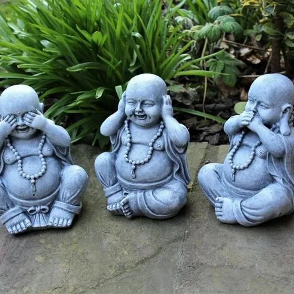 3 PIECE WISE BUDDHA GARDEN ART SET 