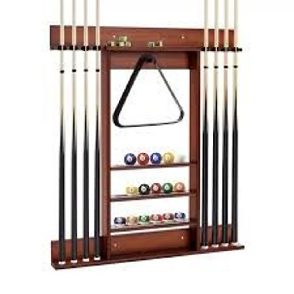 BOXED COSTWAY WALL-MOUNTED BILLIARDS POOL CUE RACK, BROWN