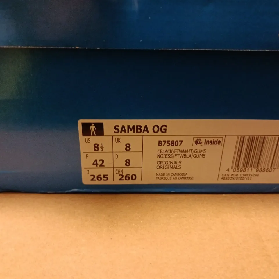 ADIDAS SAMBA OG BLACK/WHITE TRAINERS – UK 8 (US 8.5) – BOXED