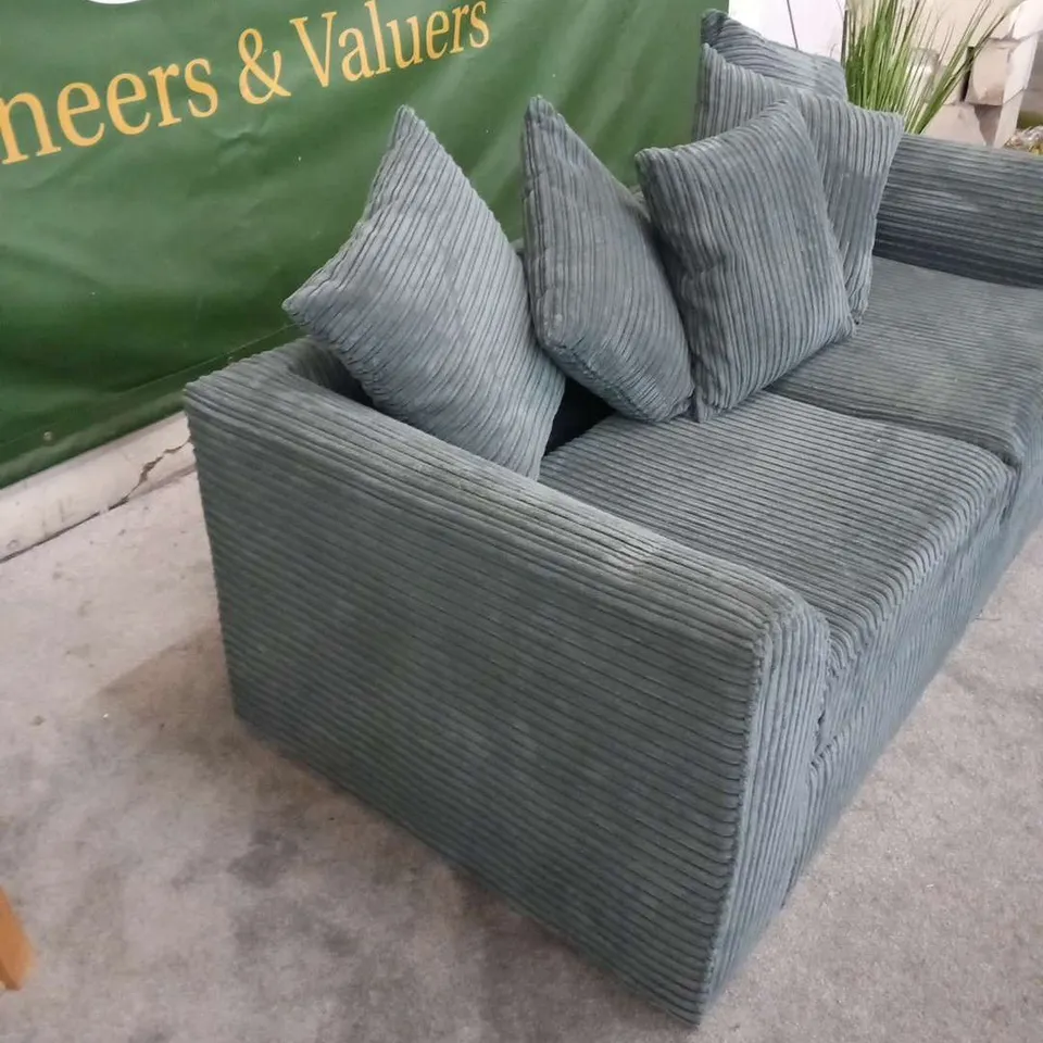 DESIGNER DUVERNAY GREY CORDED FABRIC THREE SEATER SOFA