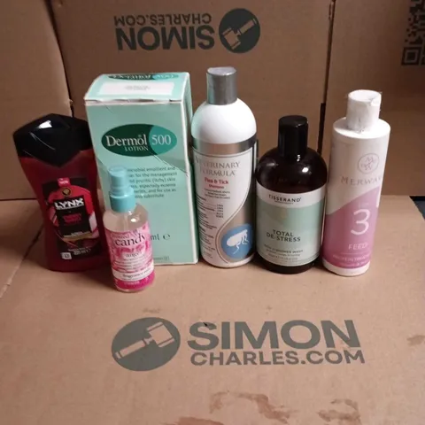 APPROXIMATEY 20 ASSORTED HEALTH AND BEAUTY PRODUCTS TO INCLUDE - DERMOL 500 LOTION - MERWAVE PROTEIN TREATMENT AND LYNX SHOWER GEL