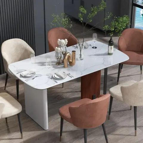 BOXED HIGH GLOSS MARBLE DINING TABLE 160CM (2 BOXES)