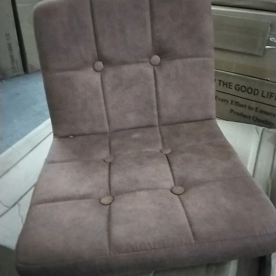 A BOXED PAIR OF BROWN SUEDE EFFECT CHAIRS