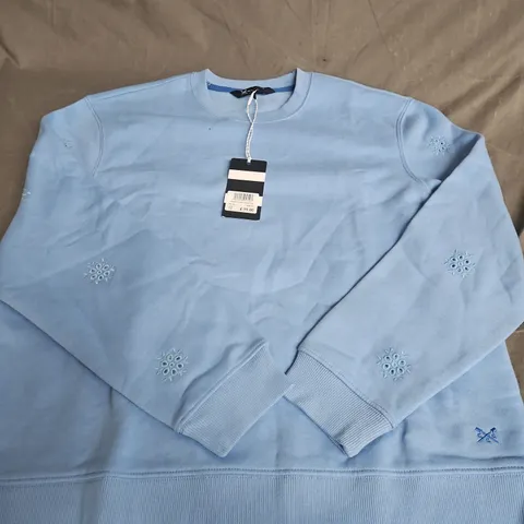 CREW CLOTHING COMPANY BLUE BRODERIE SLEEVE SWEATSHIRT β UK 12