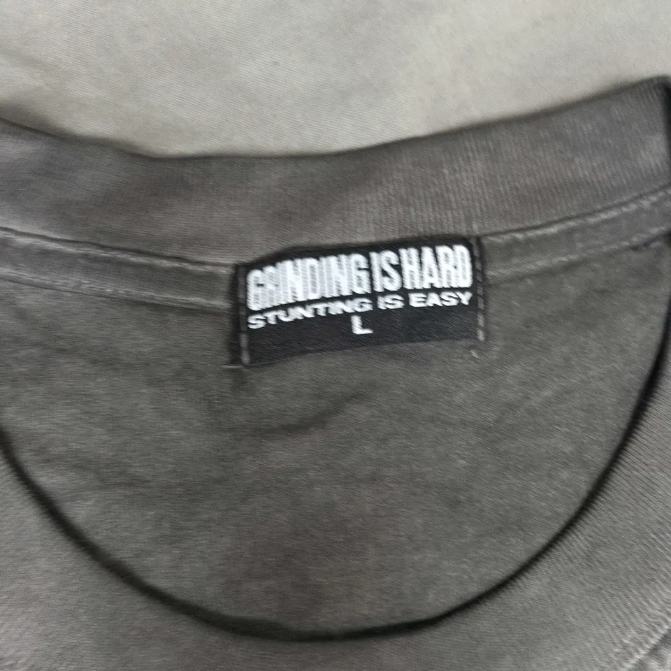 GRINDING IS HARD STUNTING IS EASY GRAPHIC T-SHIRT – GRAY, SIZE L 