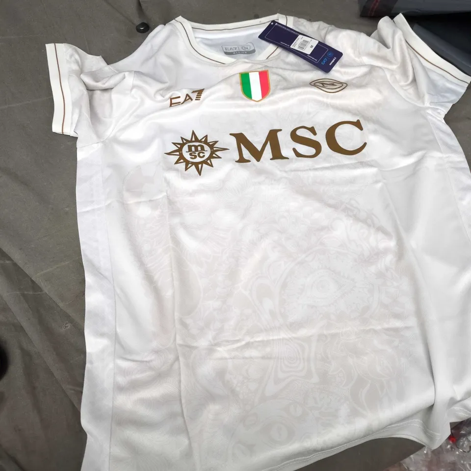 EA7 EMPORIO ARMANI WHITE T‑SHIRT WITH MSC LOGO, SIZE M