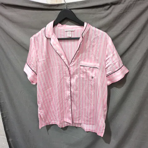 VICTORIA'S SECRET WOMEN'S PINK & WHITE STRIPED PYJAMA TOP, SIZE M