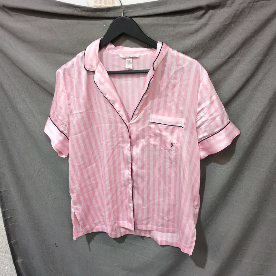 VICTORIA'S SECRET WOMEN'S PINK & WHITE STRIPED PYJAMA TOP, SIZE M