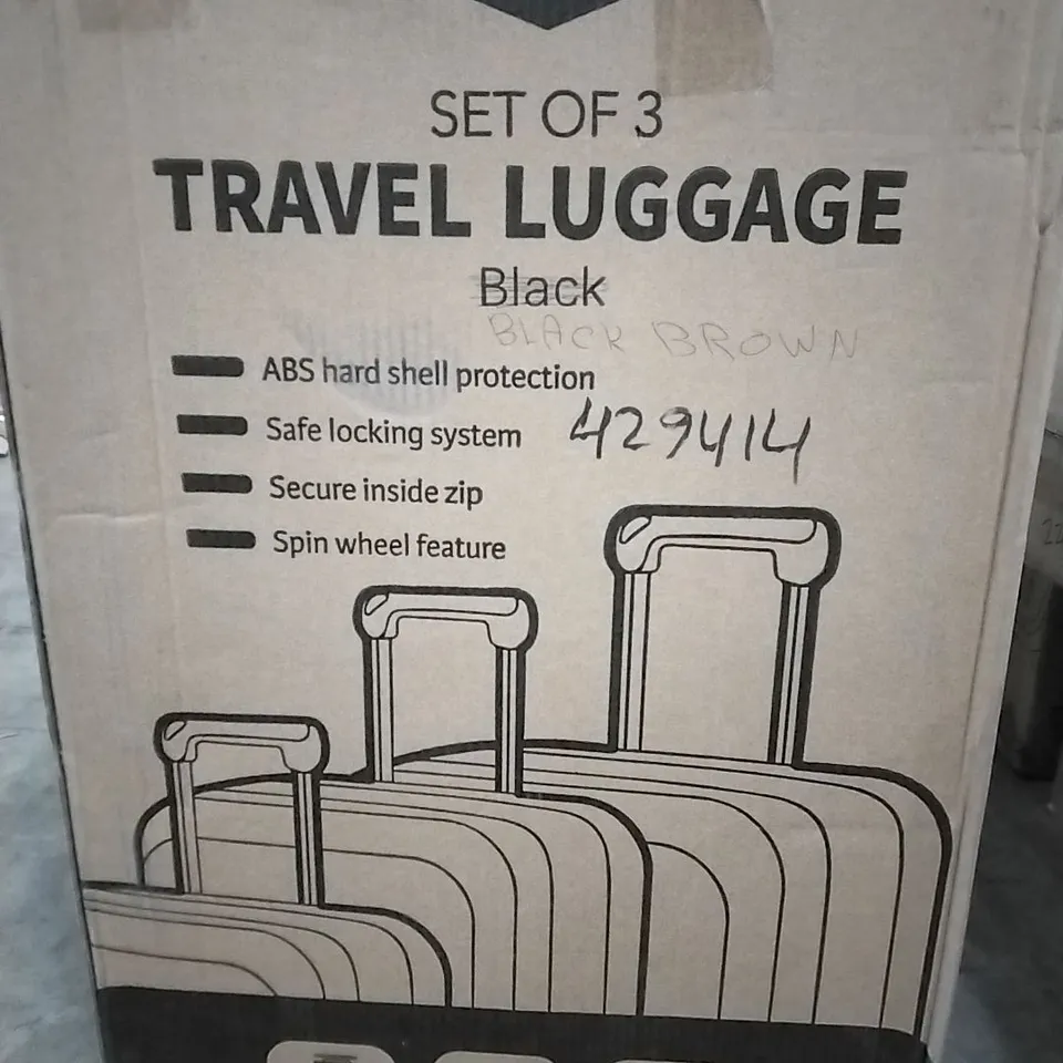 BOXED SET OF 3 TRAVEL LUGGAGE BLACK/BROWN