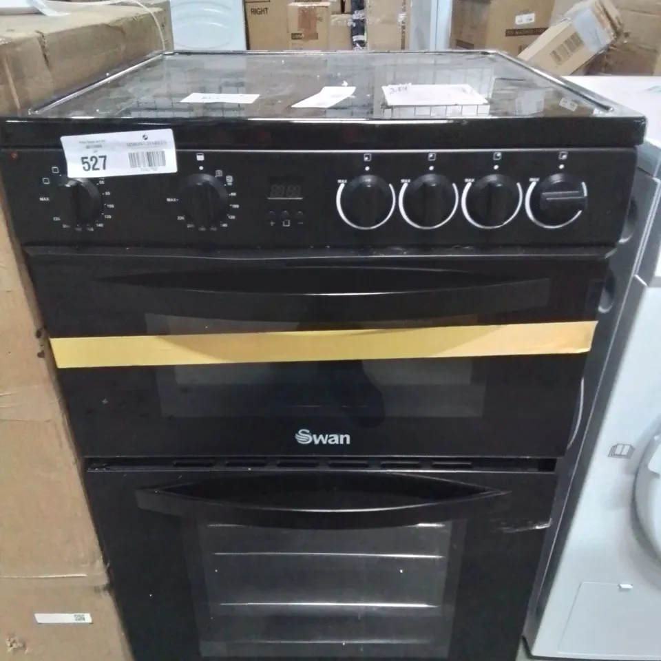 BOXED SWAN SX16730B 60CM WIDE DOUBLE OVEN ELECTRIC COOKER WITH CERAMIC HOB - BLACK