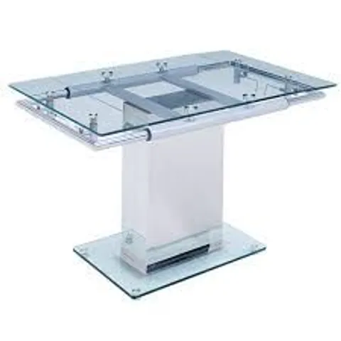 BOXED ENKE CLEAR GLASS EXTENDING DINING TABLE (3 BOXES)