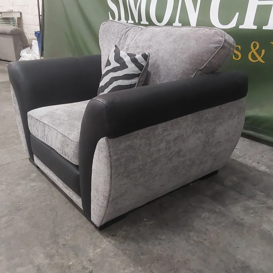 QUALITY DESIGNER UPHOLSTERED ARMCHAIR - BLACK & GREY