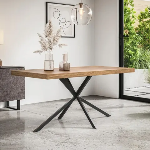 BOXED DONNI DINING TABLE - OAK TOP & BLACK LEGS (2 BOXES)