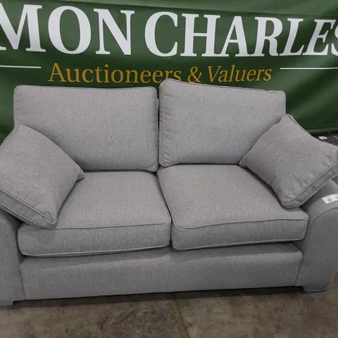 QUALITY BRITISH MADE LOUNGE Co TWO SEATER SOFA WITH BOLSTER CUSHIONS GREY FABRIC