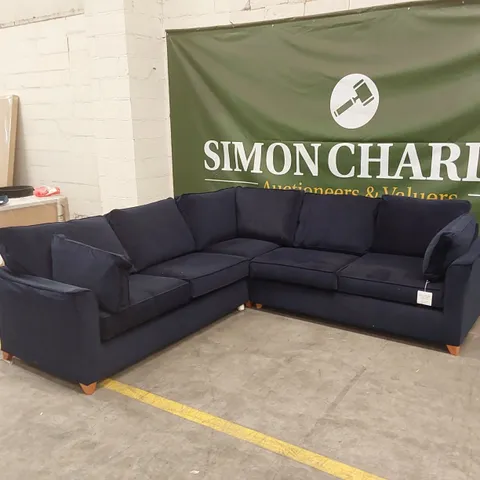 QUALITY DESIGNER LARGE NAVY FABRIC CORNER SOFA