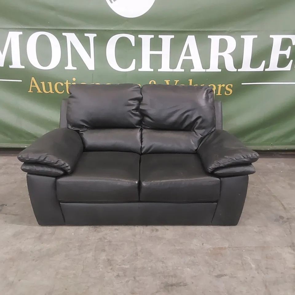 QUALITY DESIGNER 2 SEATER FAUX LEATHER SOFA - BLACK 
