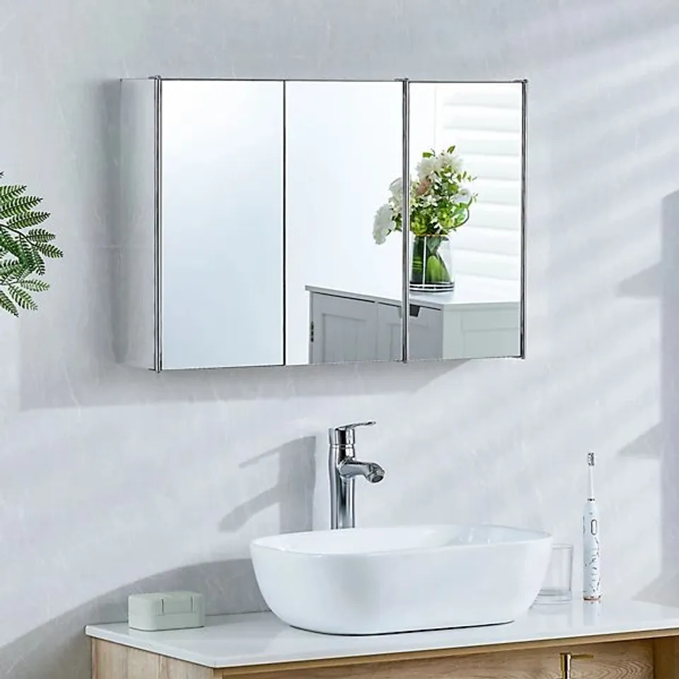 BOXED VIDA TIANO MIRRORED TRIPLE CABINET - STAINLESS STEEL (1 BOX)