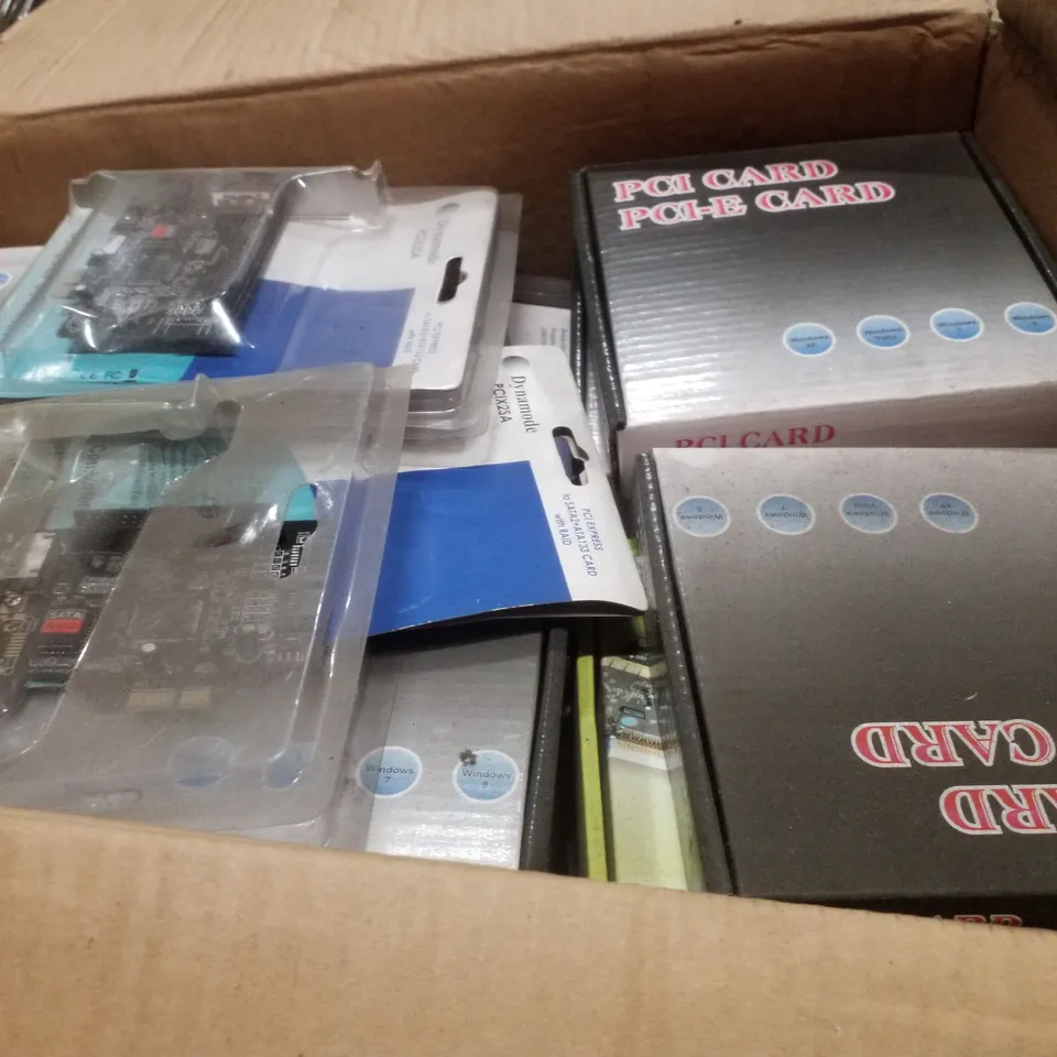 PALLET CONTAINING ASSORTED PRODUCTS INCLUDING PCI CARDS, PCMCIA CARDBUS & SATA TO SATA DATA CABLES