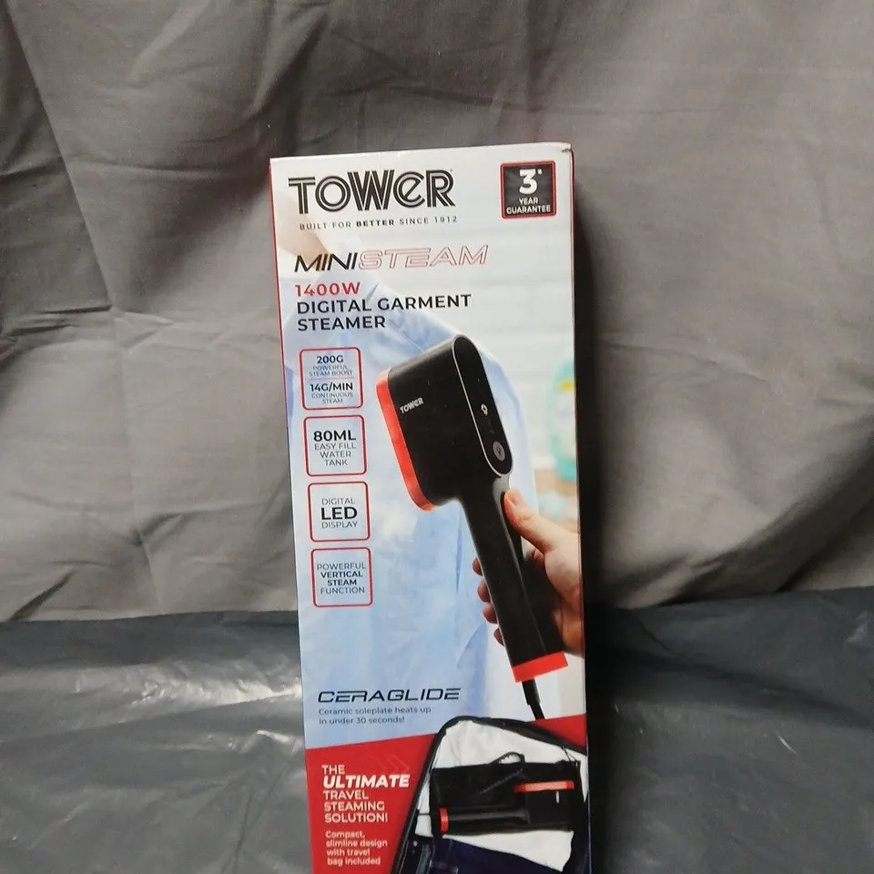TOWER MINISTEAM 1400W DIGITAL GARMENT STEAMER – BOXED, SEALED