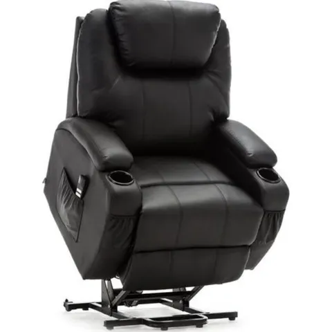 BOXED CINE BLACK LEATHER POWERED RISE & RECLINING EASY CHAIR (2 BOXES)