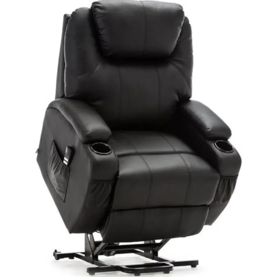 BOXED CINE BLACK LEATHER POWERED RISE & RECLINING EASY CHAIR (2 BOXES) RRP £549.99