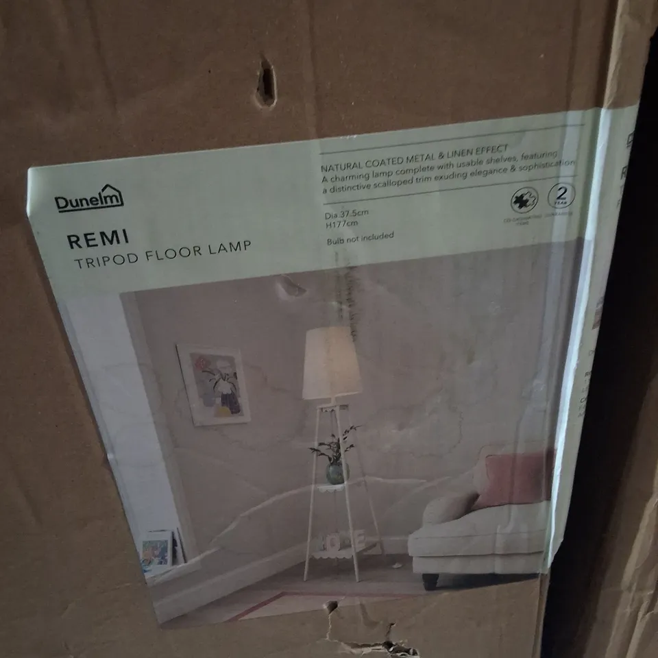 BOXED DUNELM REMI TRIPOD FLOOR LAMP