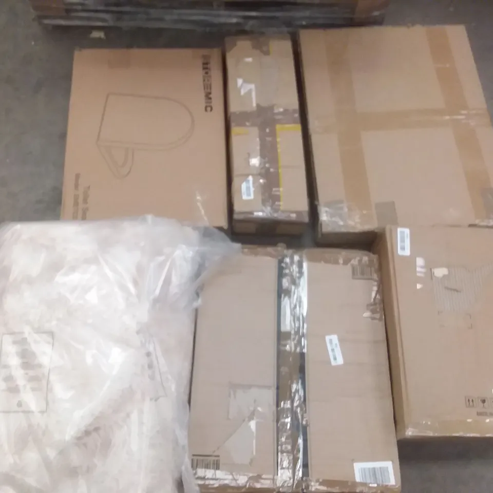 PALLET OF ASSORTED ITEMS INCLUDING STOREMIC TOILET SEAT, BONMEDICO RISING CUSHION, DELL WIRED KEYBOARD, GETFIT KING SIZED PREMIUM AIR BED, NEEWER CAMERA SLIDER, FRANKBERG WINDOW 