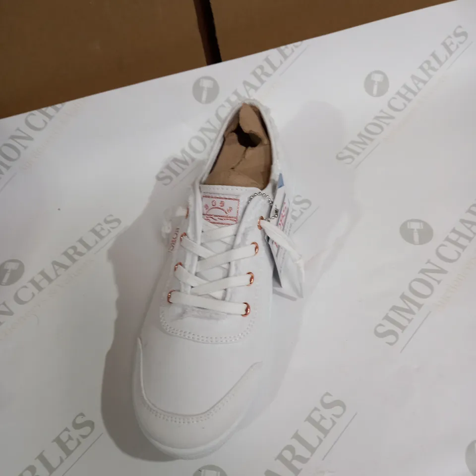 BOXED PAIR OF BOBS BY SKETCHERS WITE TRAINERS SIZE 4.5