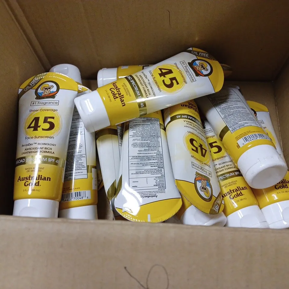 BOX OF APPROX 12 AUSTRALIAN GOLD #1 FRAGRANCE SHEER COVERAGE 45 FACE SUNCREAM 