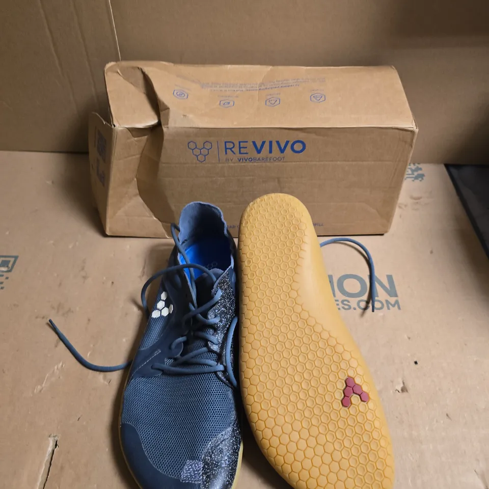 REVIVO BY VIVOBAREFOOT ATHLETIC SHOES – BLUE MESH UPPER, YELLOW GUM SOLE - SIZE EUR 43 