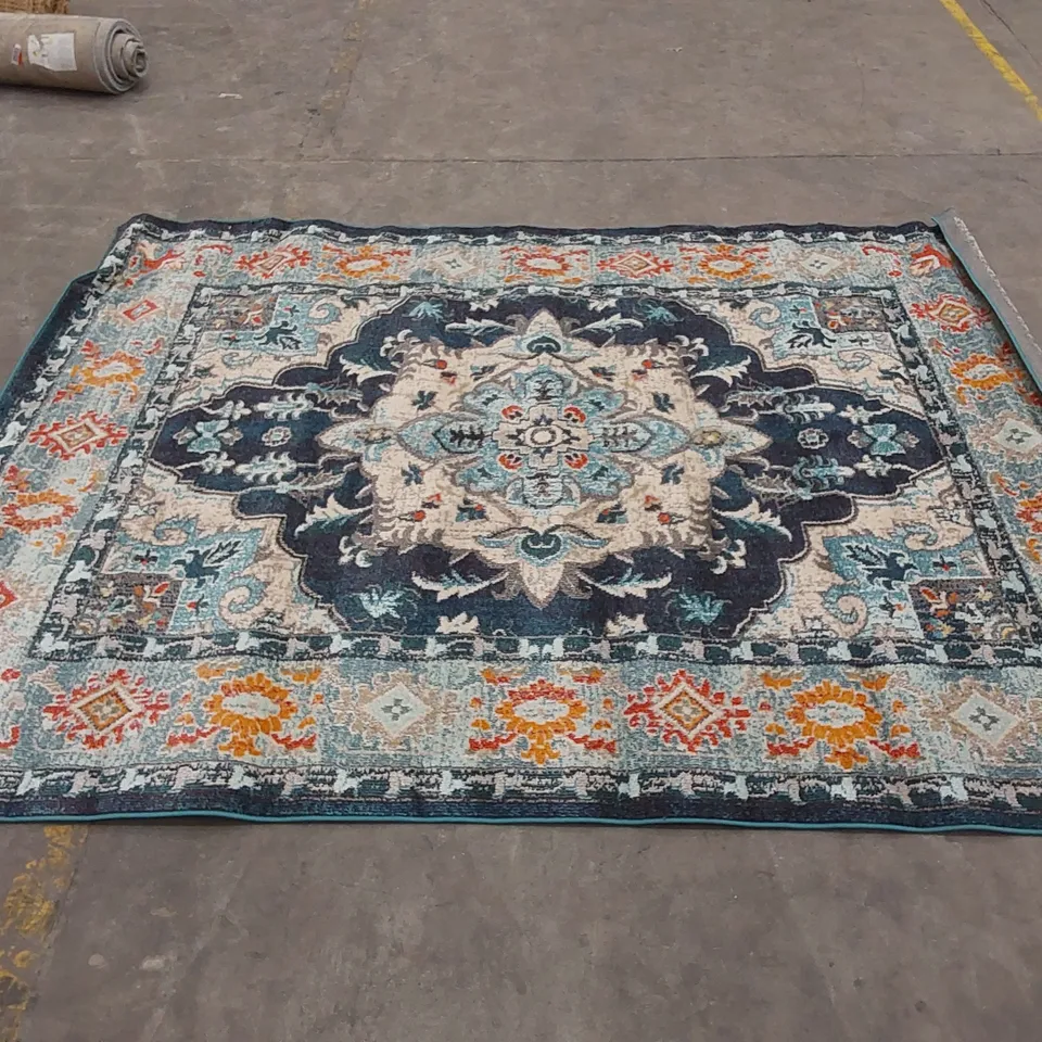 DAX POWER LOOM BLUE/BEIGE/ORANGE RUG // SIZE: 225 X290cm