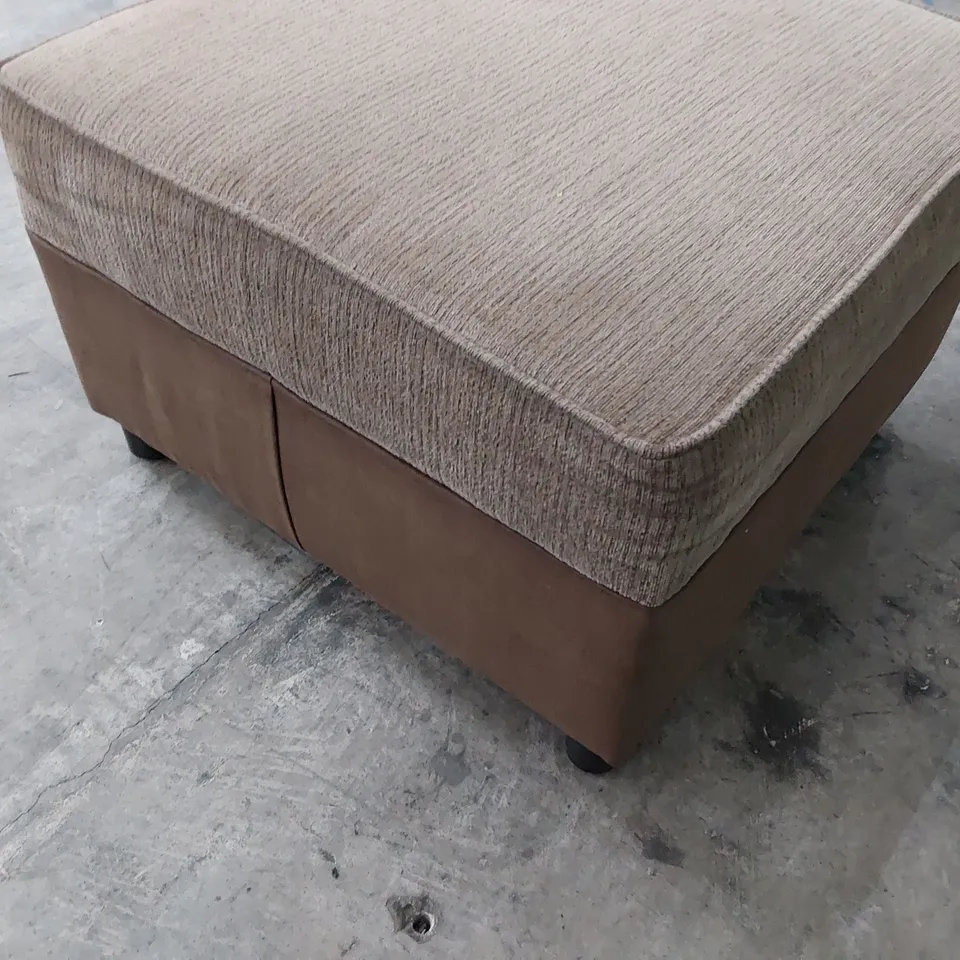 DESIGNER SQUARE FOOTSTOOL BROWN SUEDE & FABRIC