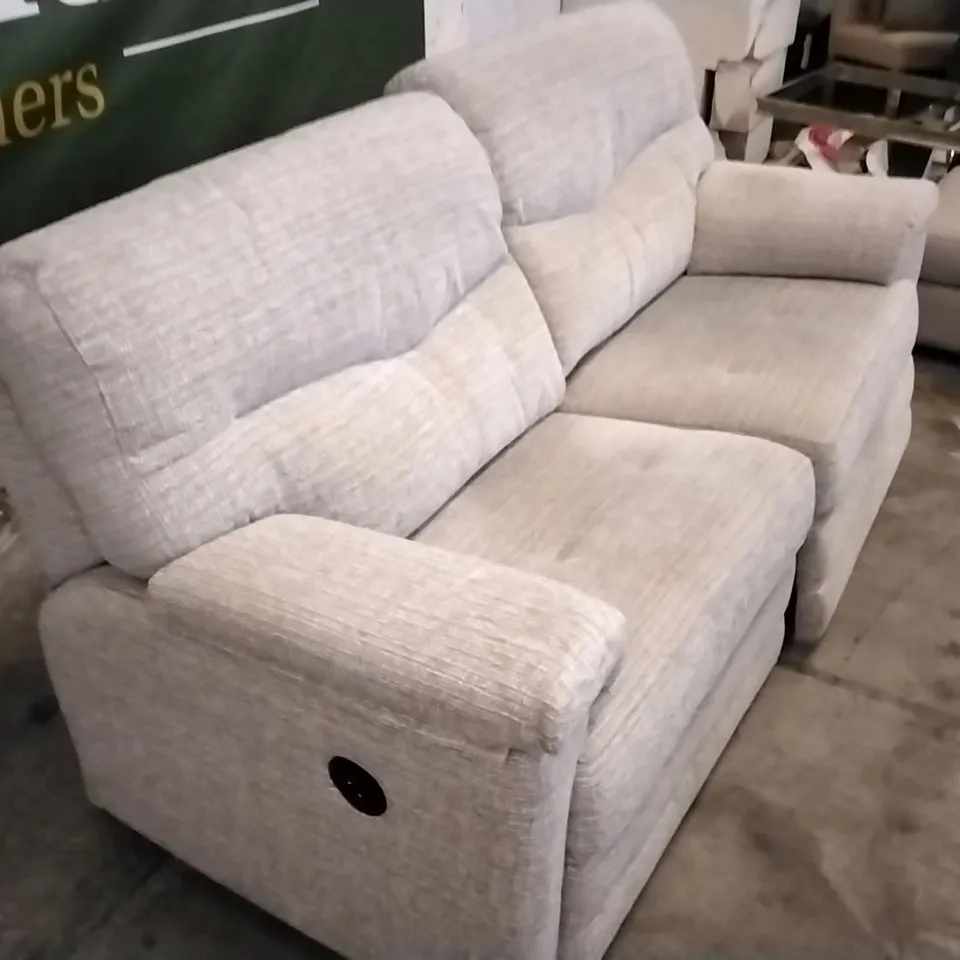 QUALITY BRITISH DESIGNED & MANUFACTURED G PLAN BEIGE/CREAM PATTERNED FABRIC ELECTRIC RECLINING 3 SEATER SOFA