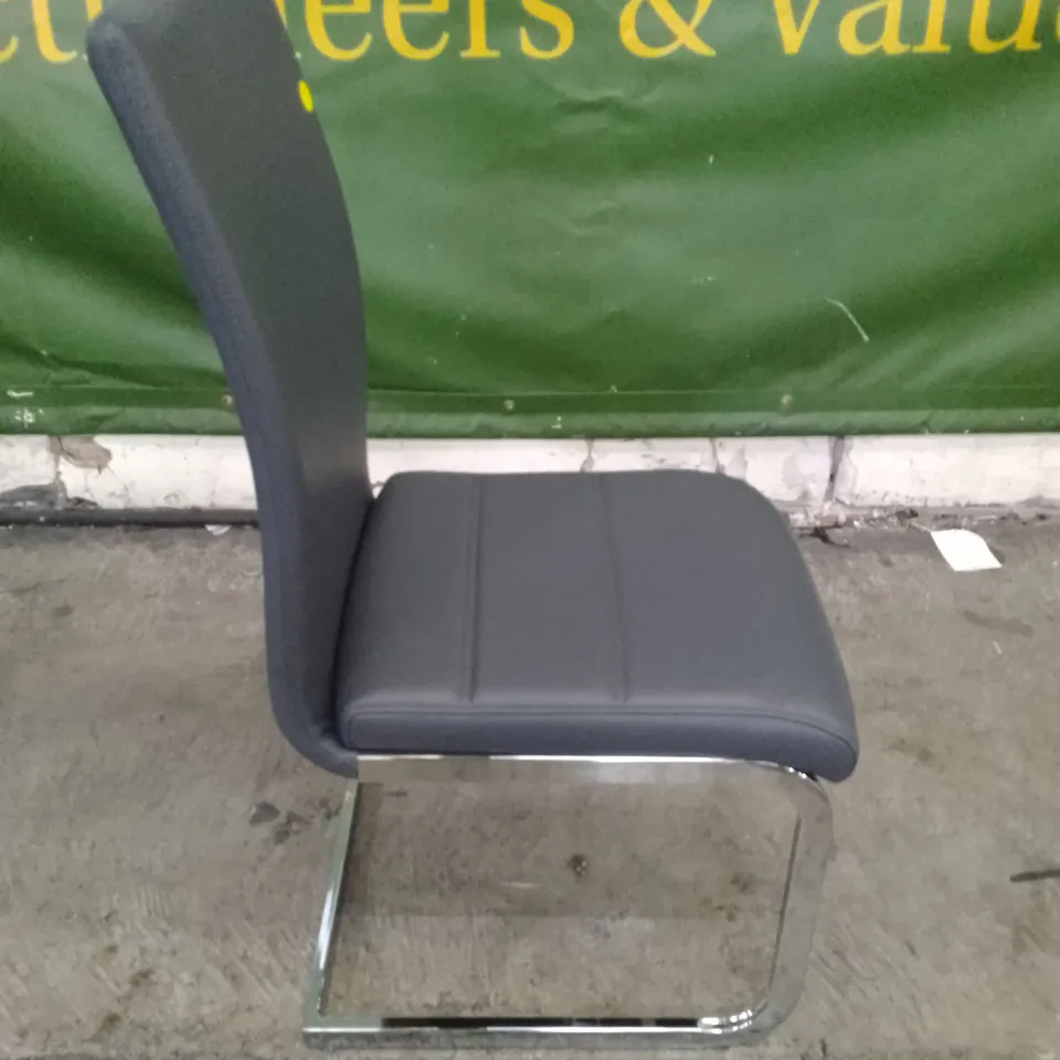 PERTH GREY LEATHER DINING CHAIR WITH CHROME LEGS