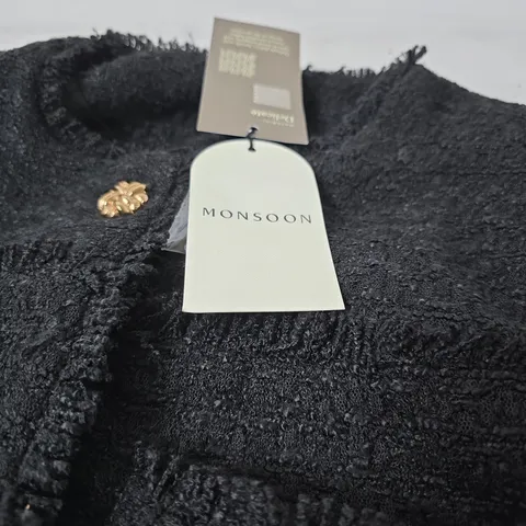 MONSOON WOMENβS BLACK BOUCLΓ JACKET WITH GOLD BUTTON DETAIL (FRAYED EDGE) SMALL TAGGED
